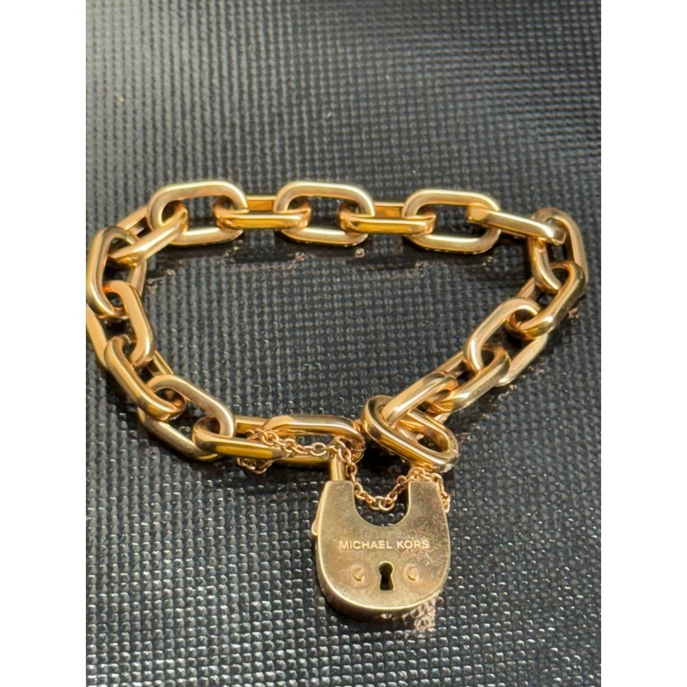 Michael Kors Rose Gold Tone Chain Link Bracelet with Padlock‎ Charm Fashion - Picture 2 of 5